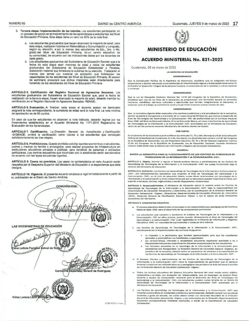 thumbnail of Acuerdo Ministerial No. 831-2023