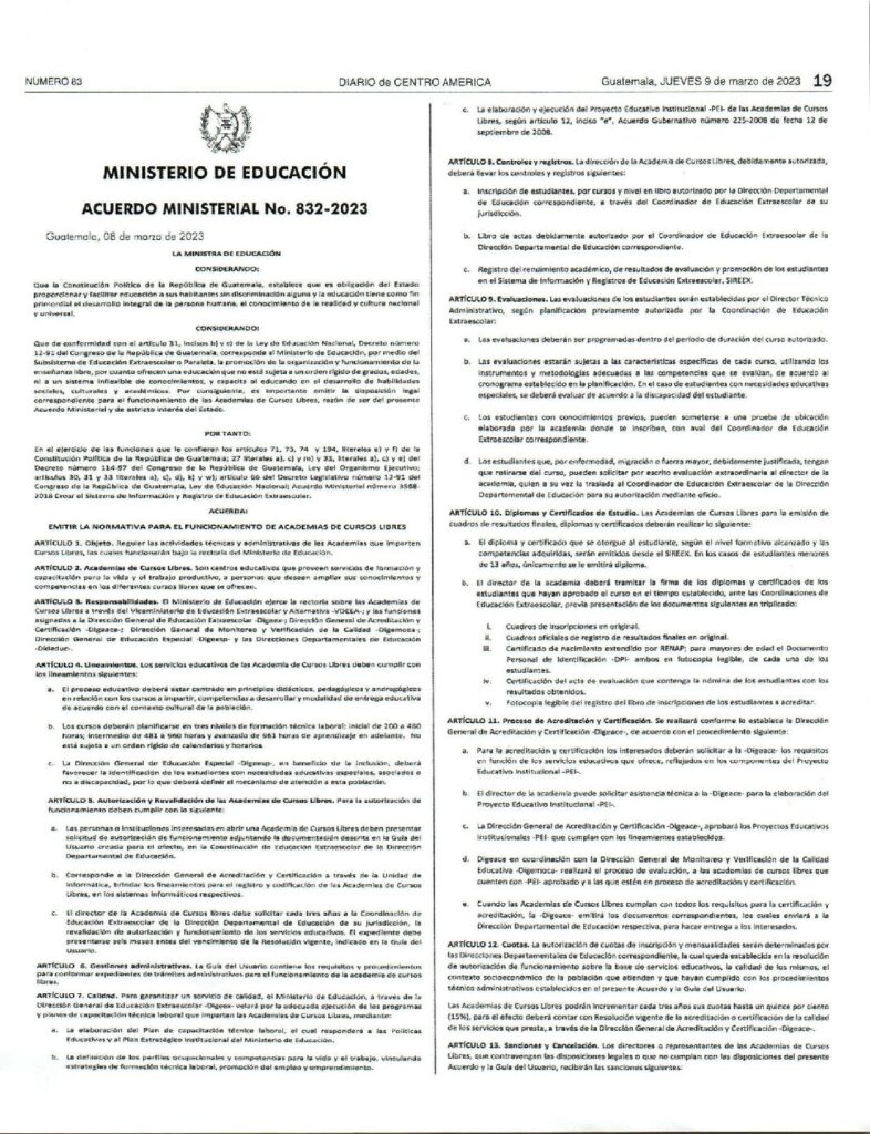 thumbnail of Acuerdo ministerial No. 832-2023-ACL