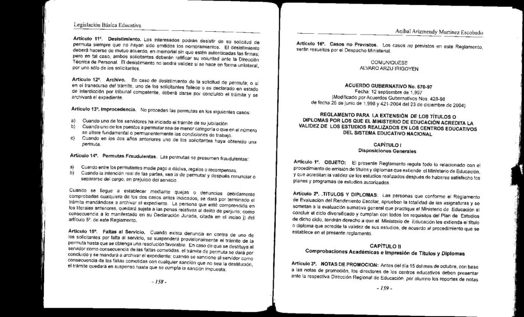 thumbnail of Acuerdo Gubernamental No. 670-97 Reglamento de títulos y diplomas