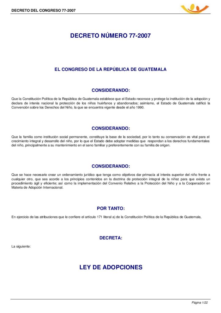 thumbnail of Decreto No. 77-2007 Ley de adopciones