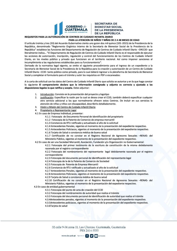 thumbnail of Requisitos para la autorización de centros de cuidado infantil diario