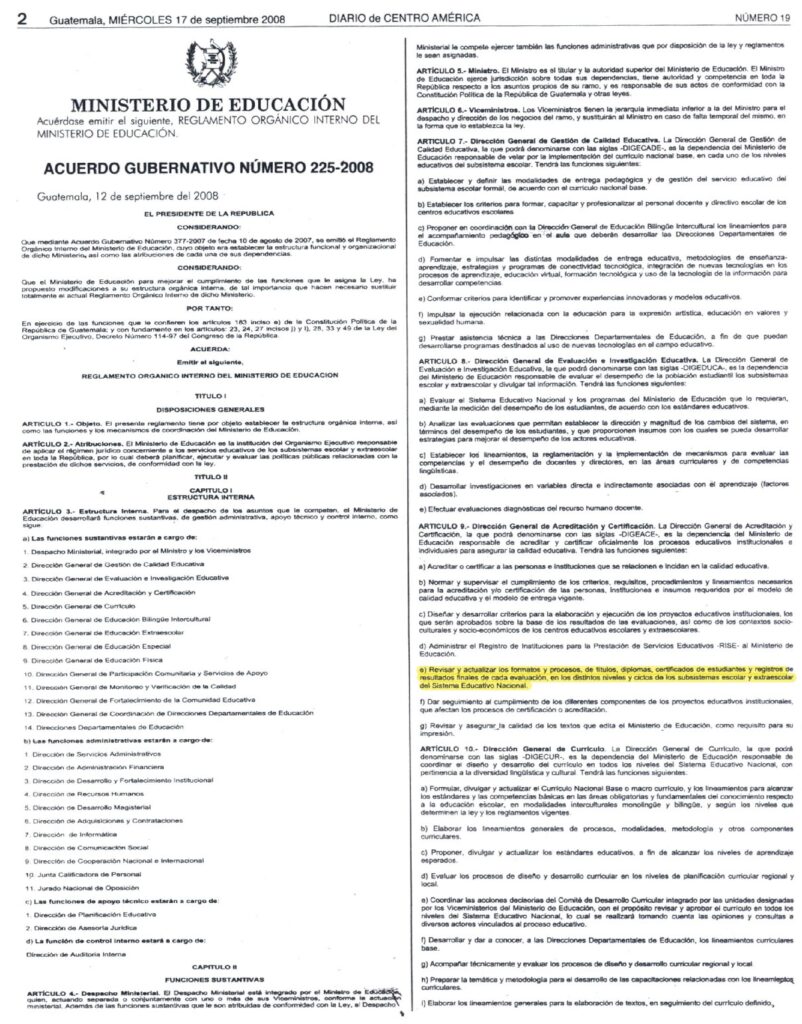 thumbnail of Acuerdo Gubernativo No. 225-2008